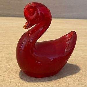 Midcentury Modern Glass Duck Figurine Vintage Bird 60s vibe Heavy Paperweight